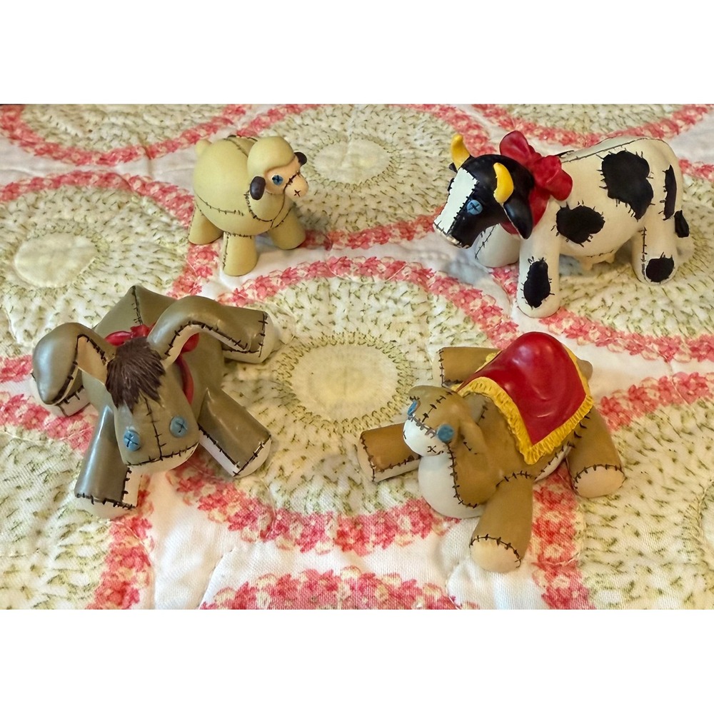 Charming Tails Fitz Floyd Nativity‎ Manger Scene Animals Patchwork 4 Figurines